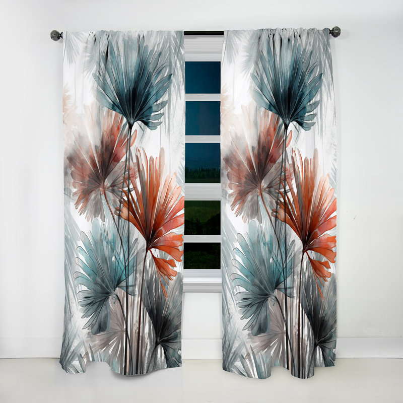 Clapham - Tropical Palm Leaves Ginkgo IV - Palm Trees Curtain - Velvet Room Darkening - 1 panel, 52" W x 108" L