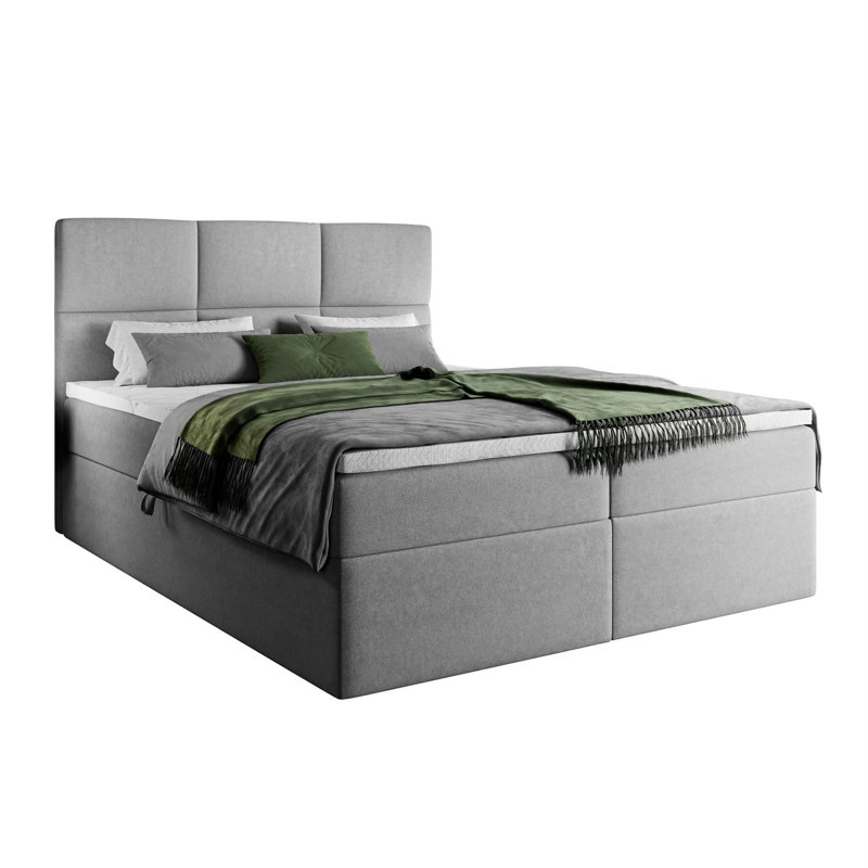 Upholstered Bed Behzad, Grey, 140cm x 210cm