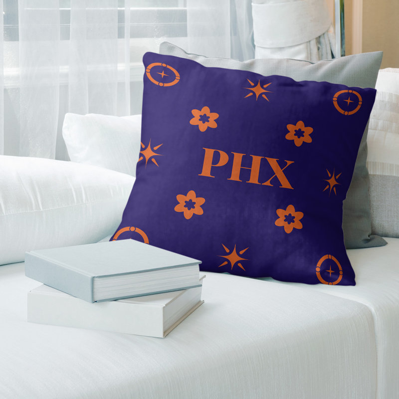 Coussin en coton Phoenix, Phoenix / orange / mauve, Coussin de sol en sergé Poly, 26 pouces x 26 pouces