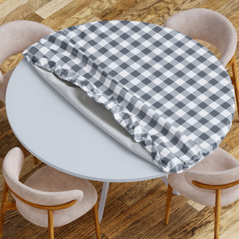 Vinyl Picnic Fited Tableclth Round, 60" L x 60" W, Gray