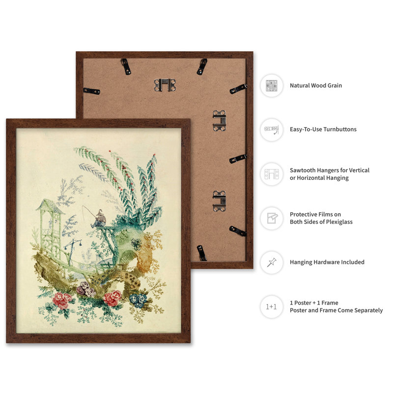Pêcheur chinois, Affiche, H 11 po x l 14 po, Encadrement brun