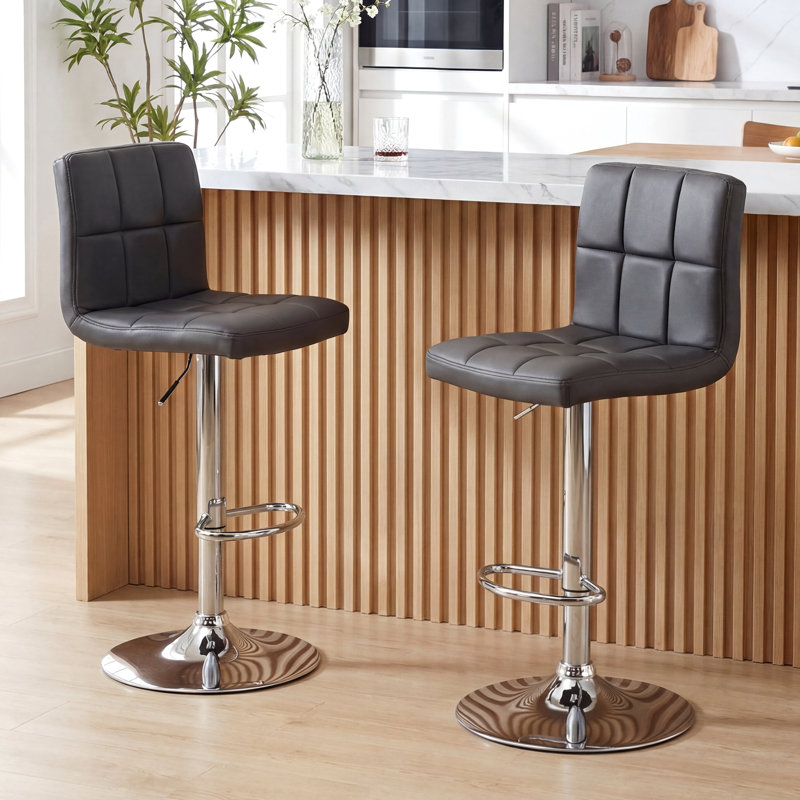 Kristopher Swivel Upholstered Adjustable Height Counter Stool with Metal Frame, Black