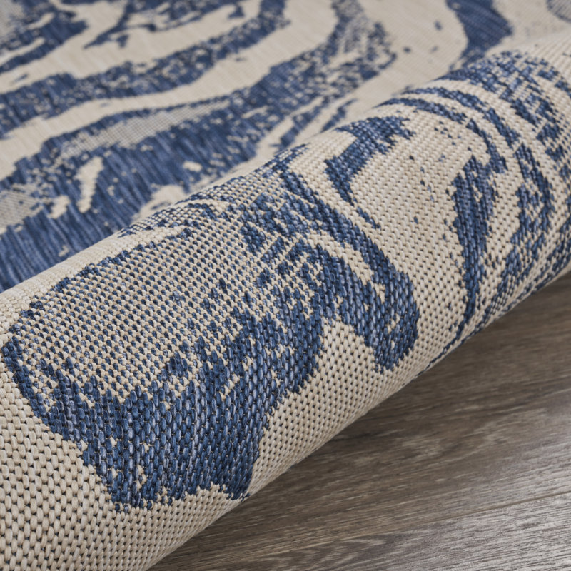 Ohiopyle Abstract Beige/Blue Power Loomed Indoor/Outdoor Area Rug, Rectangle 3' x 5'