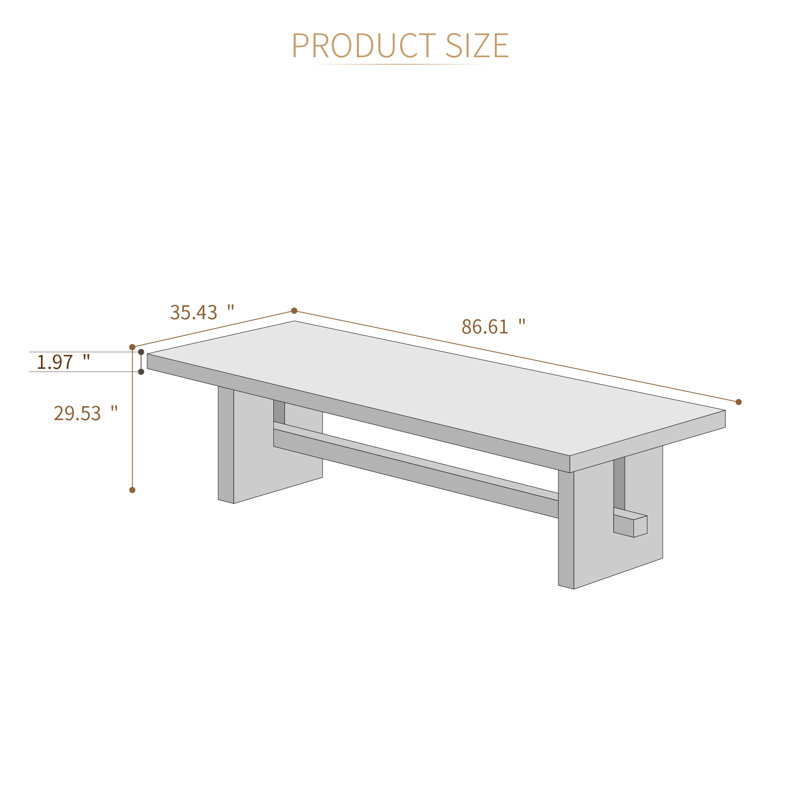 Oak-colored solid wood rectangular office table, 29.53" H x 86.61" W x 35.43" D