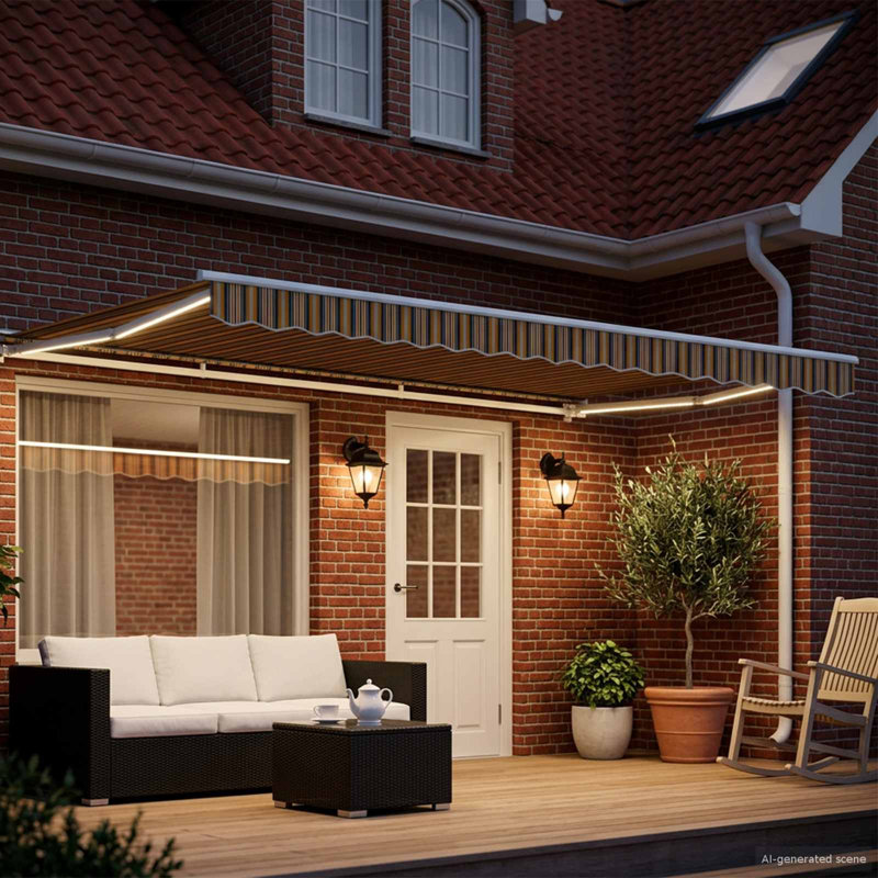 VidaXL Polyester Cover Retractable Patio Awning, 165cm H x 450cm W x 350cm D, Yellow/Grey, Striped