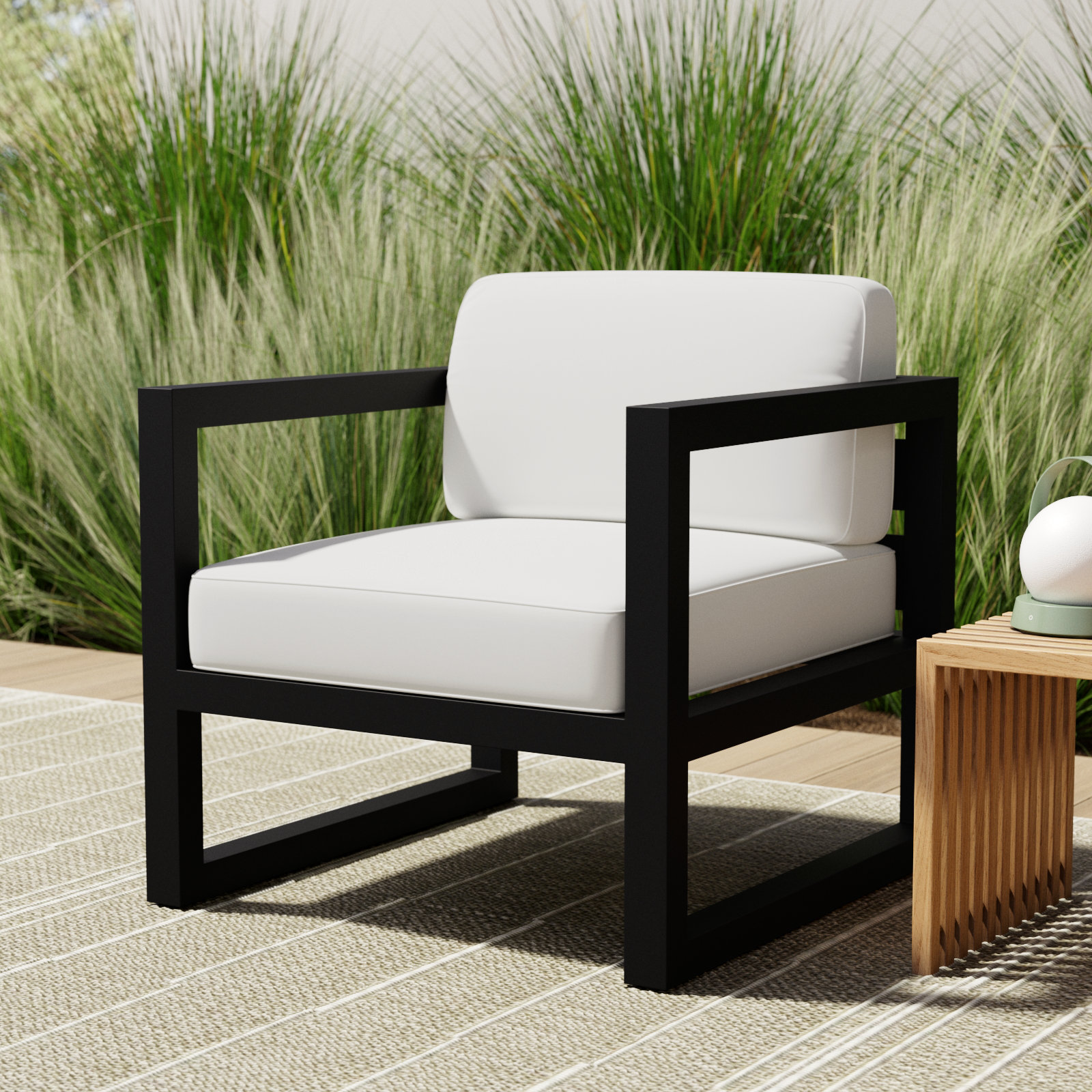 Smith Sunbrella® Patio Lounge Chair, Canvas Natural, Black