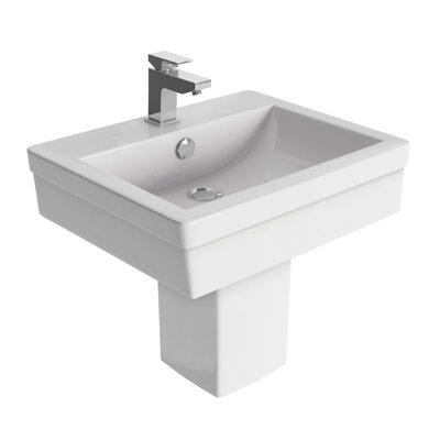 White Stone 580mm L x 580mm W White Ceramic Rectangular Sink with Overflow
