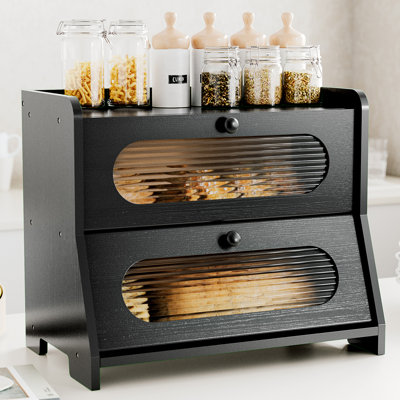 Bread Box, 2-Tier Extra Large Bamboo Bread Storage Bin with Magnetic Acrylic Door, Kitchen Countertop & Pantry Breadbox Organizer