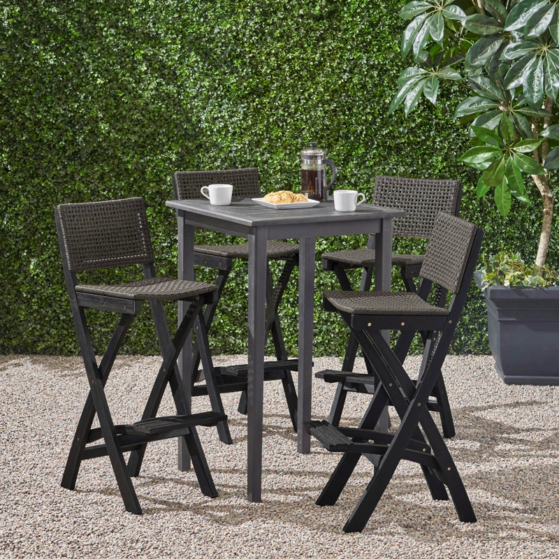 Aiyden 4 - Person Acacia Wicker Patio Dining Set with, Dark Gray/Brown, 41" H x 45" L x 26" W, 4