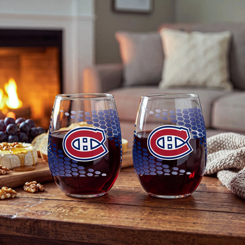 Ensemble de 2 verres à vin sans pied sous licence officielle NHL, 50 cl (17 oz)., Montreal Canadiens