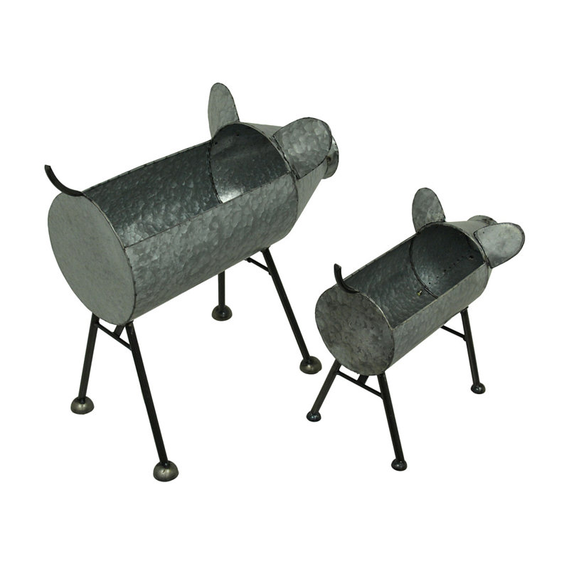 Charming Galvanized Metal Pig Planters Set for Indoor/Outdoor Decor