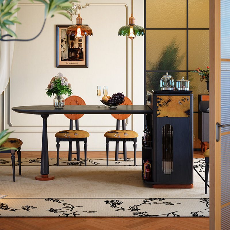 Table de salle à manger française rétro en bois massif noir