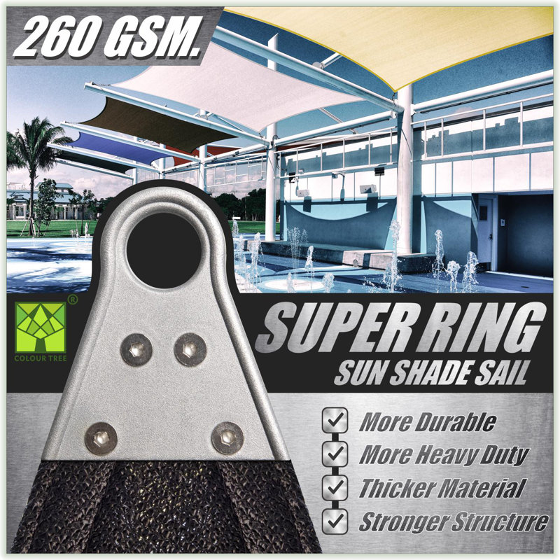 Black 12' x 16' Reinforced Rectangle Shade Sail with Stainless Steel Rings