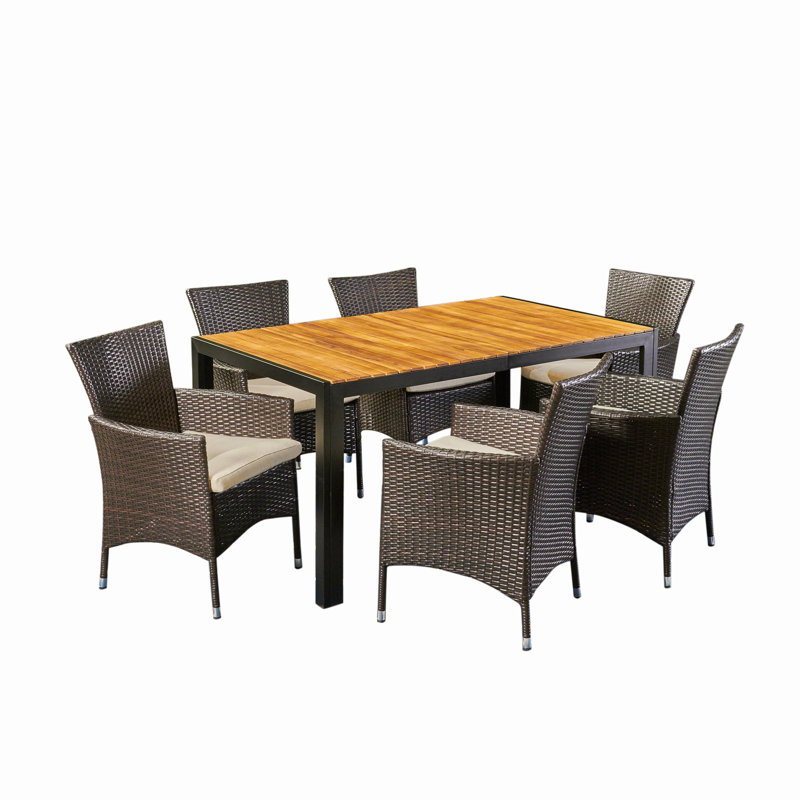 Ensemble repas d’extérieur 7 avec coussins Montero