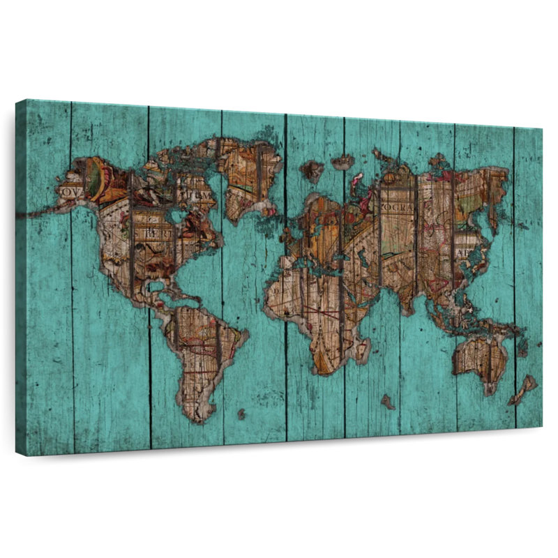 Carte en bois Aliaz turquoise, H 30 po x l 45 po