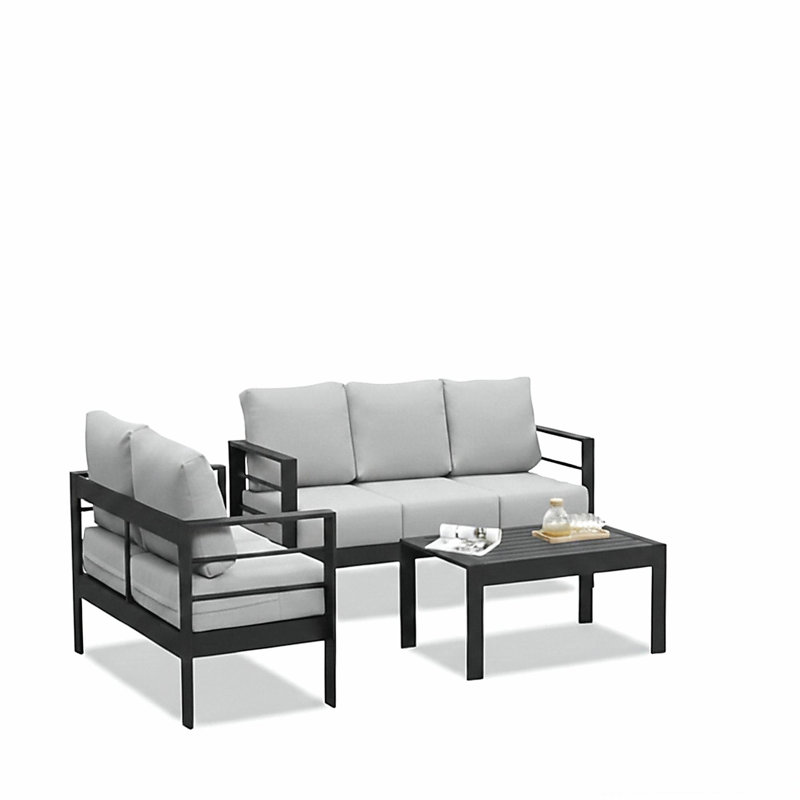 Ensemble de conversation de patio 3 pièces en aluminium 3 pièces, canapé d'extérieur 5 places avec coussins et structure gris clair épais et table basse
