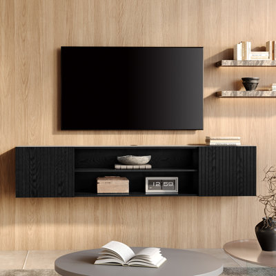 70" Wall-Mounted Floating TV Stand With Storage Cabinets | Modern 2-Tier Entertainment Console For Tvs Up To 80" | White Media Centre | Perfect For Living Room Or Bedroom