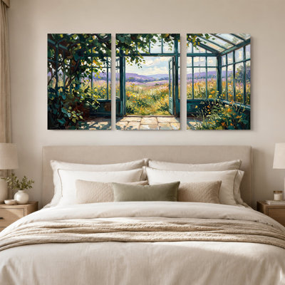 «Greenhouse Ouverture de champ de fleurs sauvages», ensemble de 3 toiles
