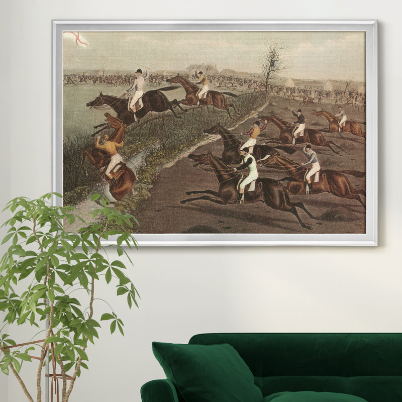 " The Grand Steeple Chase II ", 26.5" H x 36.5" W x 1.5" D, Silver