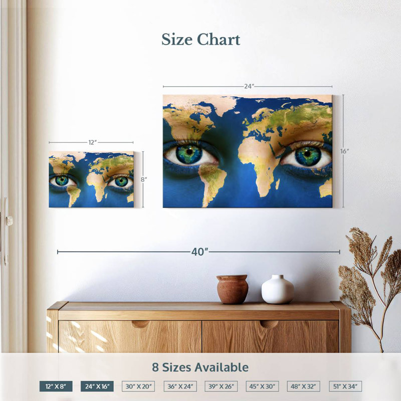 Aliaz Blue Eyes World Map, 16" H x 24" W
