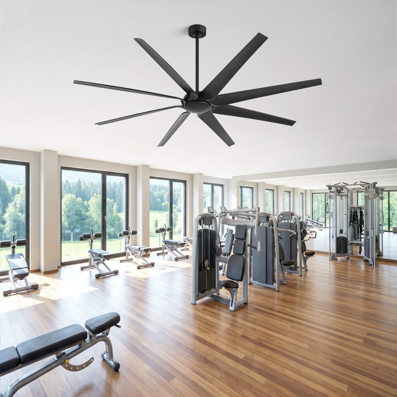 100 Inch 8 Blades Ceiling Fans With No Lights, Indoor/outdoor Black Ceiling Fan With Remote Control, Reversible Dc Motor,ceiling Fan For Bedroom, Patio, Black