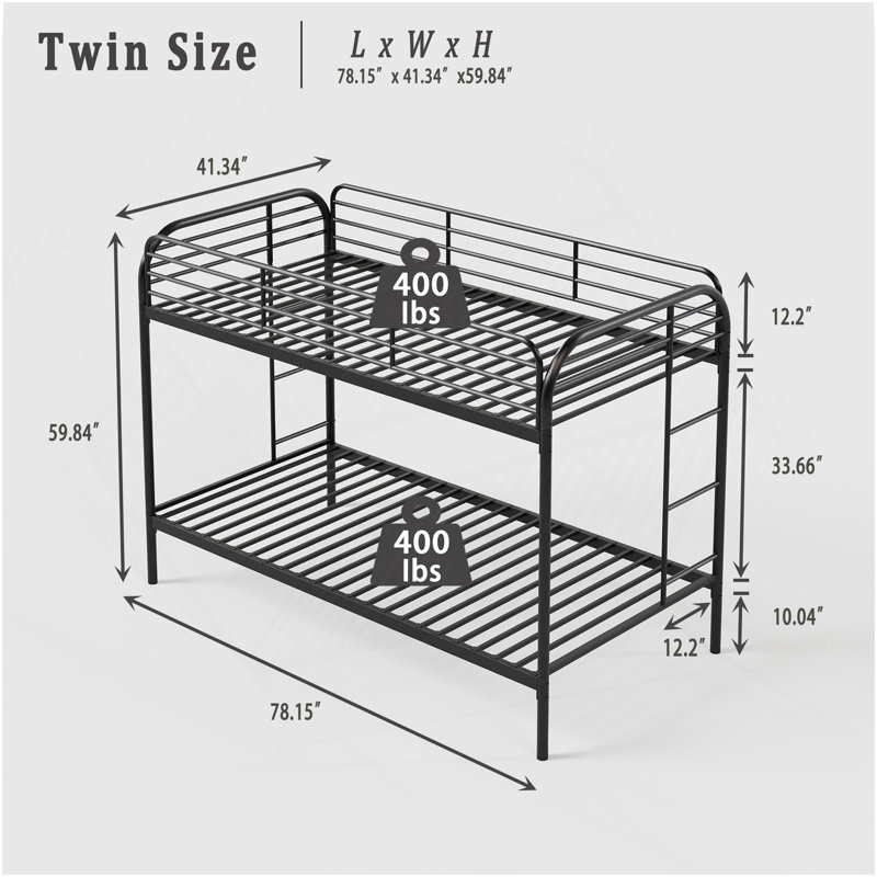 Metal Bunk Bed Twin Over Twin, Heavy Duty Bunk Beds With 2 Ladders And Full-Length Guardrai, No Box Spring Needed, Easy Assemble, Black