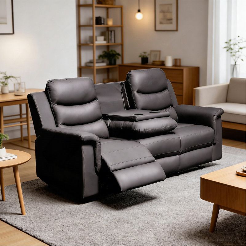 Canapé inclinable avec housse de console centrale, housses extensibles de canapé inclinable à 3 sièges (NOIR, housse inclinable à 3 sièges avec console) Similicuir NOIR