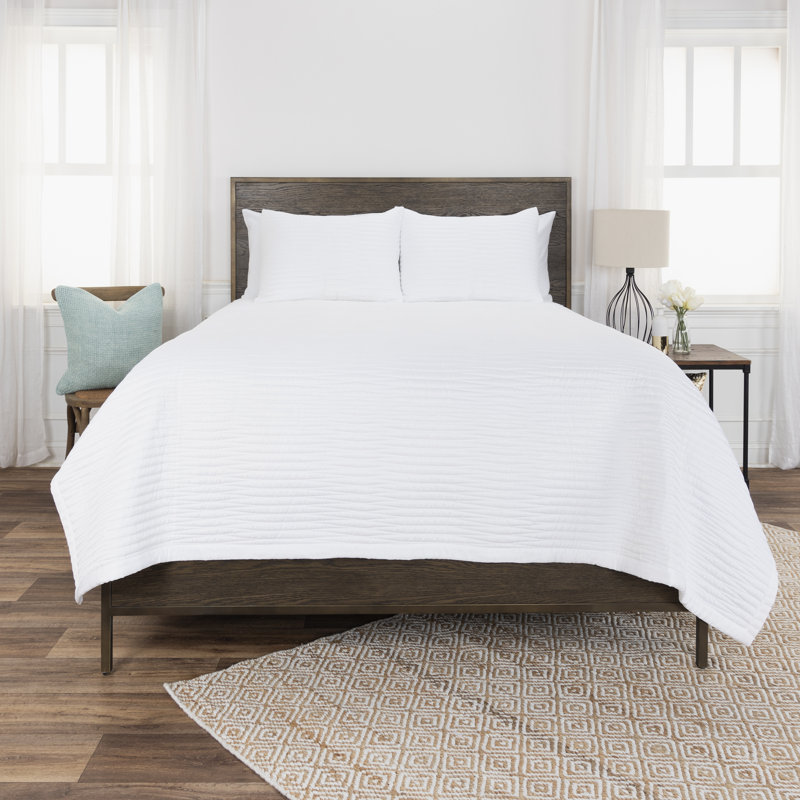 Ensemble de courtepointe réversible 100% polyester 3 pièces , Grand, Blanc
