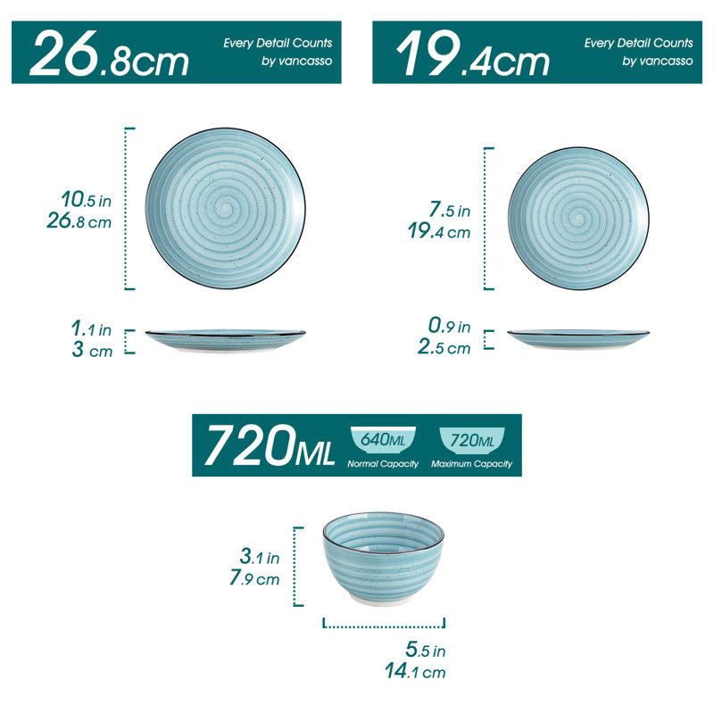 12-Piece Stoneware Dinner Set - Service for 4 , Blue