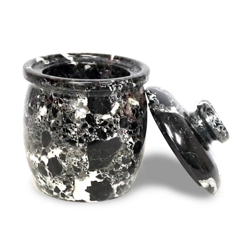 Black Zebra Marble Decorative Jar with Lid – Natural Stone Storage Accent