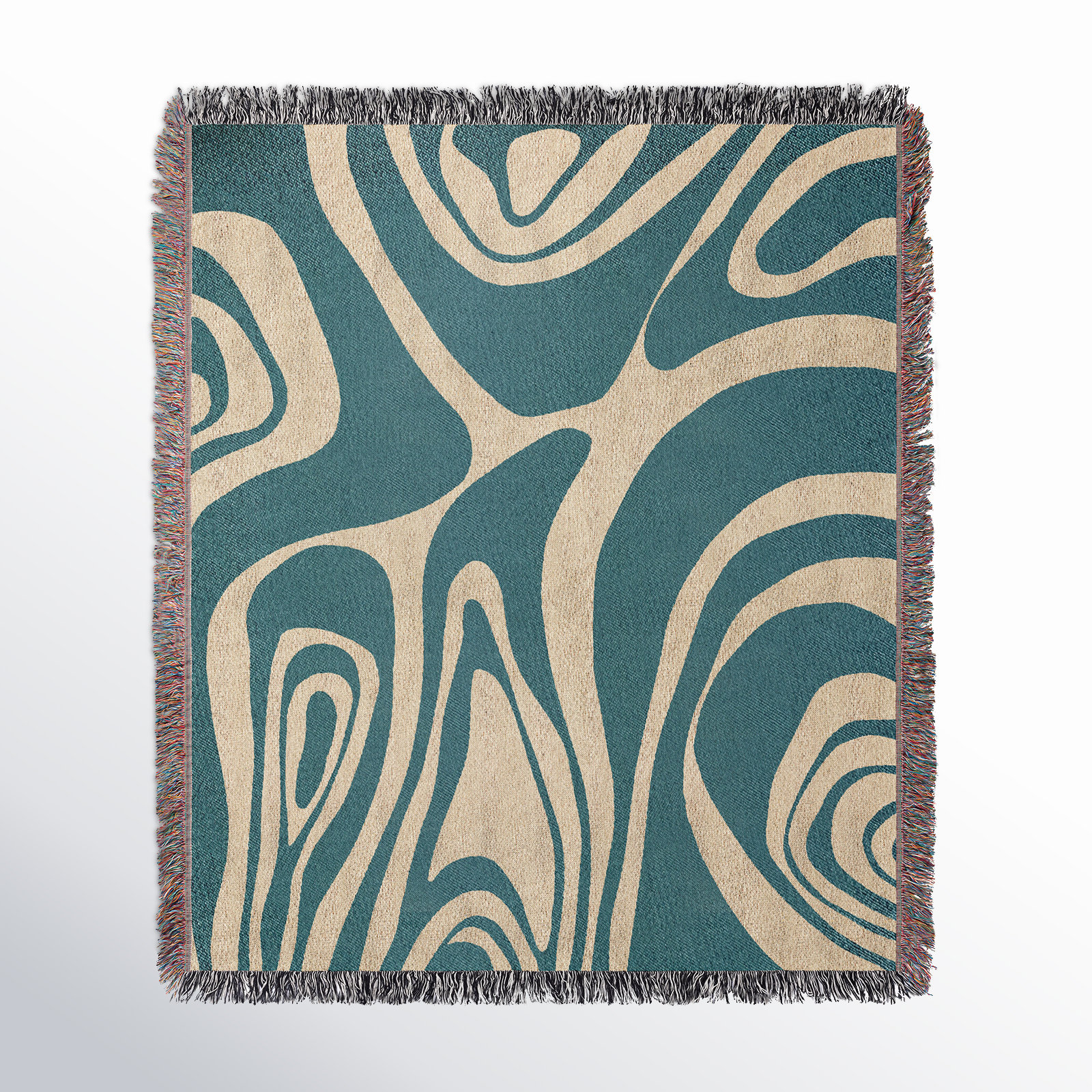 Kayle Cotton Throw Blanket, 52 x 37" – Throw, Teal/Beige