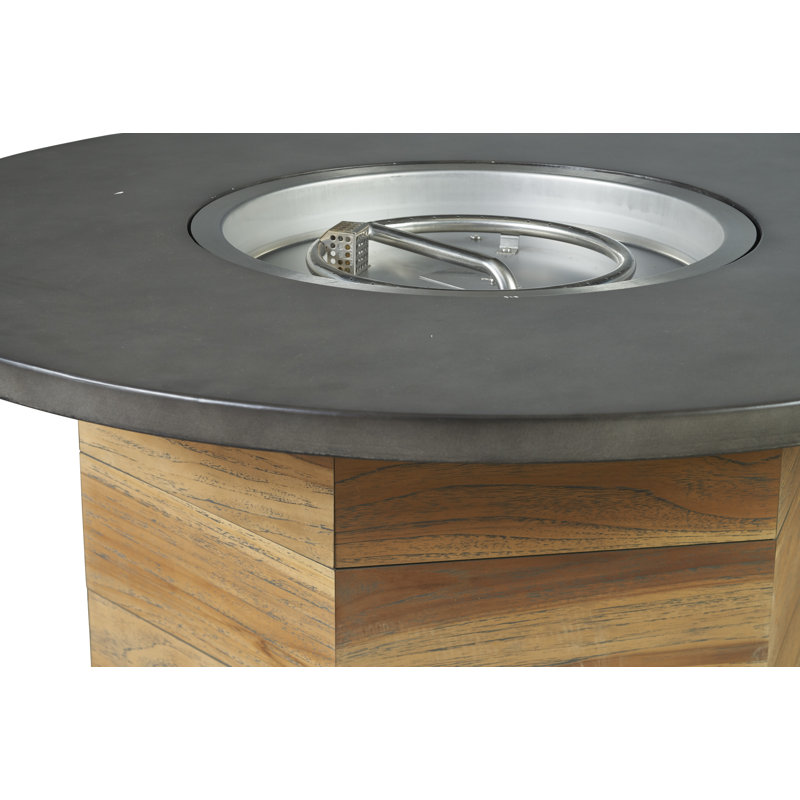 Universal Teak 48" Hexagonal Fire Table With Faux Concrete Top