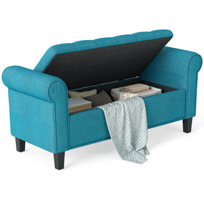 50'' Modern Upholstered Storage Bench, Storage Ottoman, End of Bed Bench with Rolled Arms, Button Tufted Storage Bench