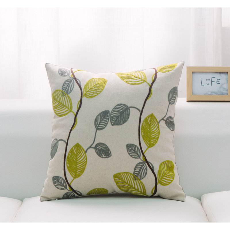 Housse de coussin feuille carrée, Citron / gris