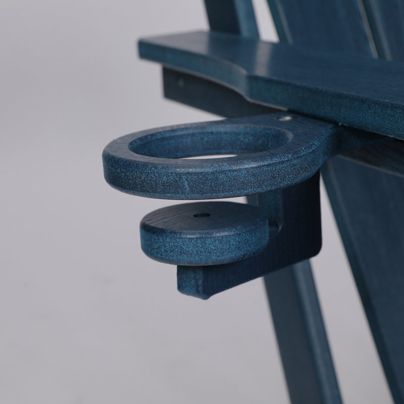 Hdpe Folding Adirondack Chair With Dual Cup Holder - Composite Adirondack Chair With Wood Texture, Blue