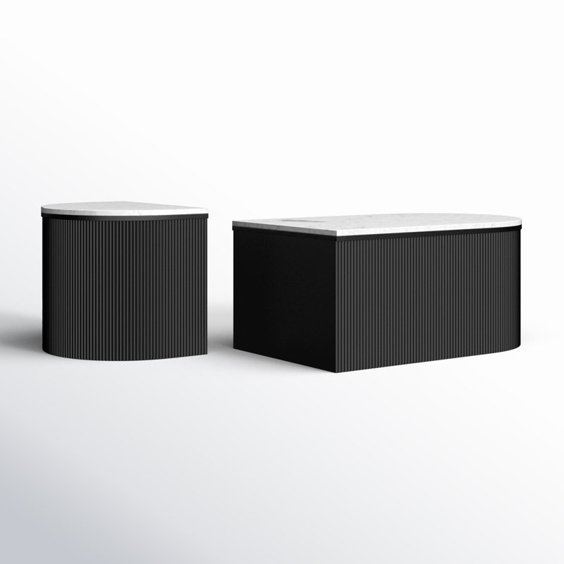 Doha Black and White Marble Top 2-Piece Coffee Table Set