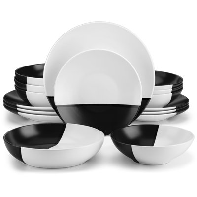 Accel 16 Piece Stoneware Dinnerware Set, Service For 4 -  Vancasso, VC-ACCEL-BW-SL