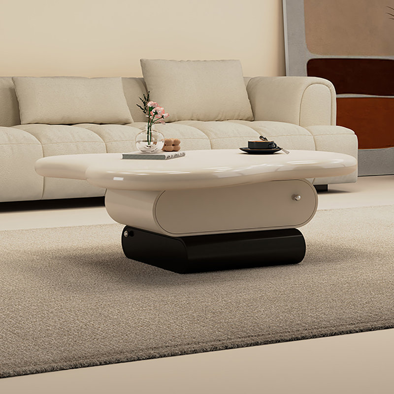 Table basse à piédestal avec rangement, H 14,2 po x L 47,2 po x l 23,6 po, Beige
