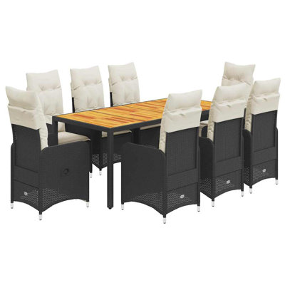  Bistro Set Black PE Rattan 8-Seater Bistro Set Rectangular