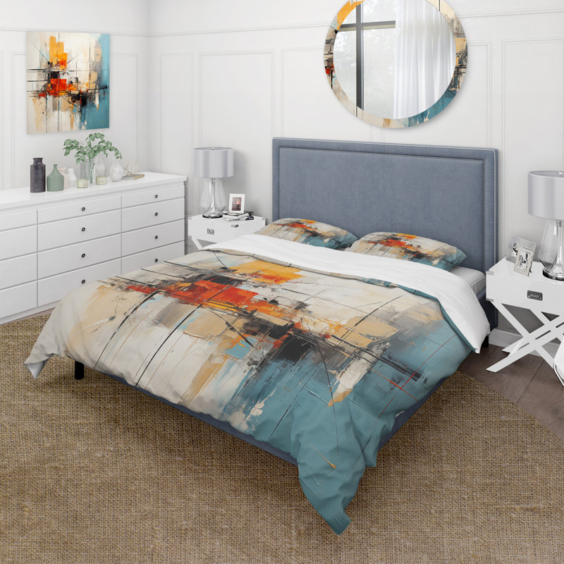 Ensemble de housse de couette Teal Orange Bold Energy IV - Dams, Housse de couette pour grand lit et 2 taies décor