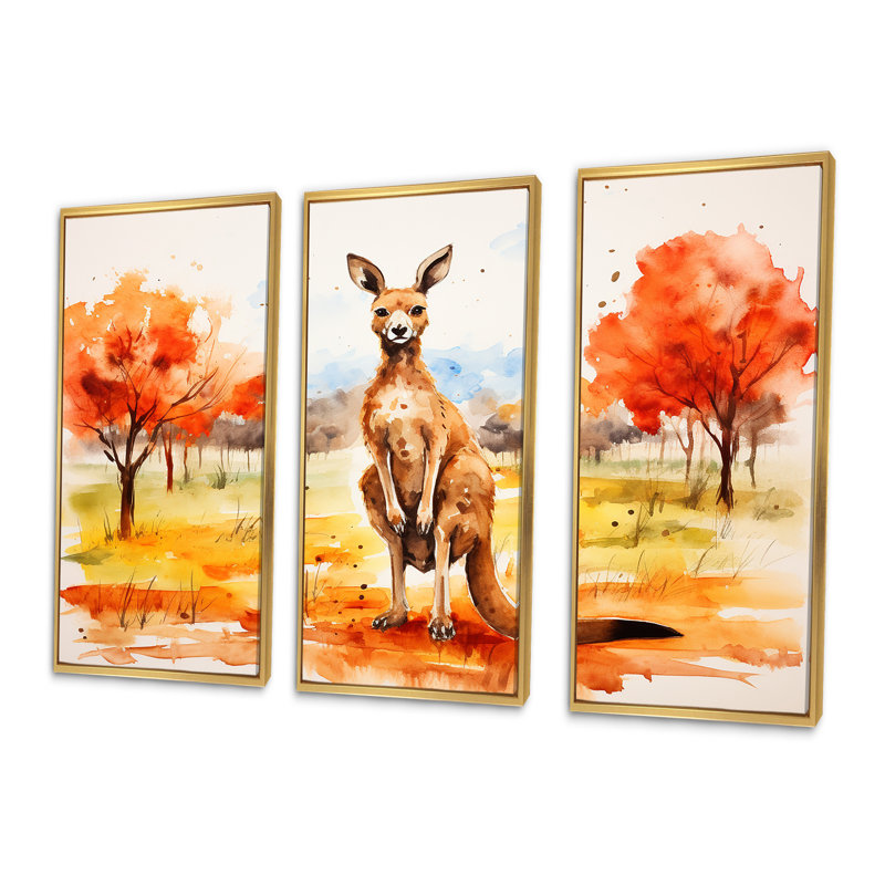 «Kangaroo Outback - Kangaroo Animal», art mural, Cadre flottant doré, H 40 po x l 61 po