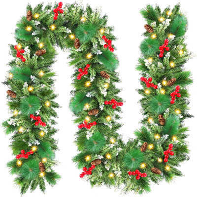 Guirlande de Noël - guirlande de Noël 5,9 pi pour manteau de cheminée, guirlande en cèdre avec fruits de Noël, guirlande en cèdre avec décoration de Noël