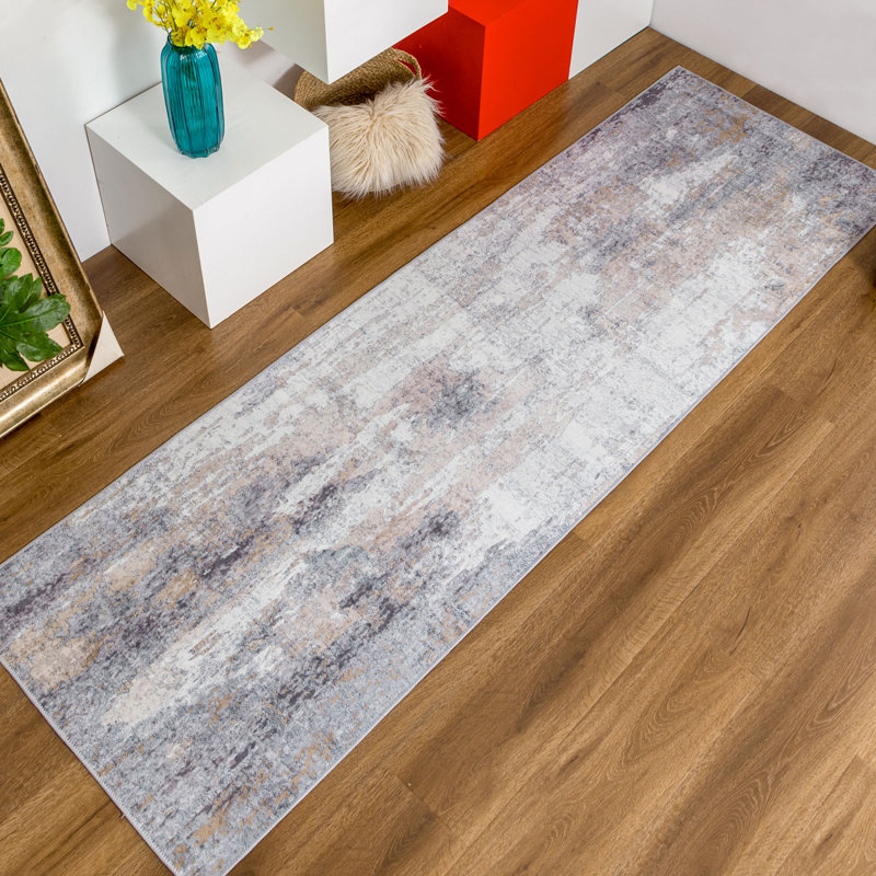 Tapis gris / ivoire / jaune Bliss, Tapis de couloir 2 pi 6 po x 8 pi