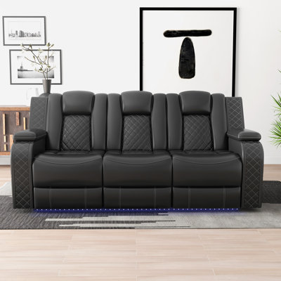 Lamica 83.4'' W Breathable Leather Power Reclining Sofa with Adjustable Headrest & USB