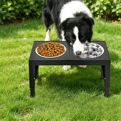Tall Dog Bowl Stand For Medium And Large Dogs, Five Height Adjustable, Stainless Steel Bowl Body, Simple And Durable Black Design.