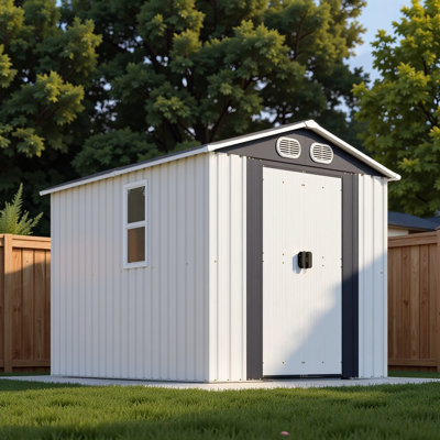 Remise en métal blanc 8 pi 6 pi avec portes verrouillables et évents Campcraft, idéale pour le jardin, le jardin et le patio.