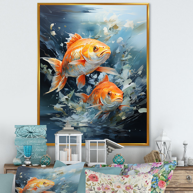 " Fishing Carp Collage II ", Gold Floater Framed, 32" H x 16" W x 1" D