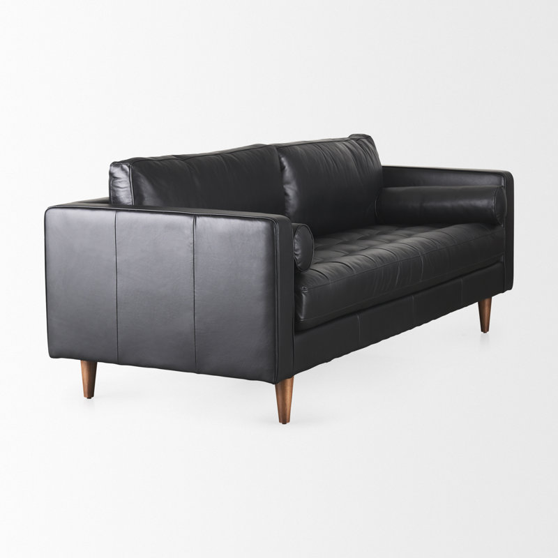 Blaj Upholstered Sofa, Black Genuine Leather