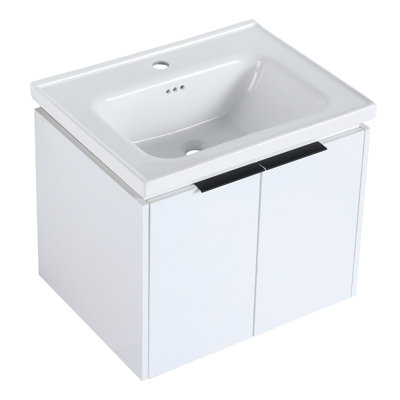 Modern Wall Mounted Bathroom Sink - 24 Inch Vanity With Faucet Hole 24" Plywood Construction For Small Baths