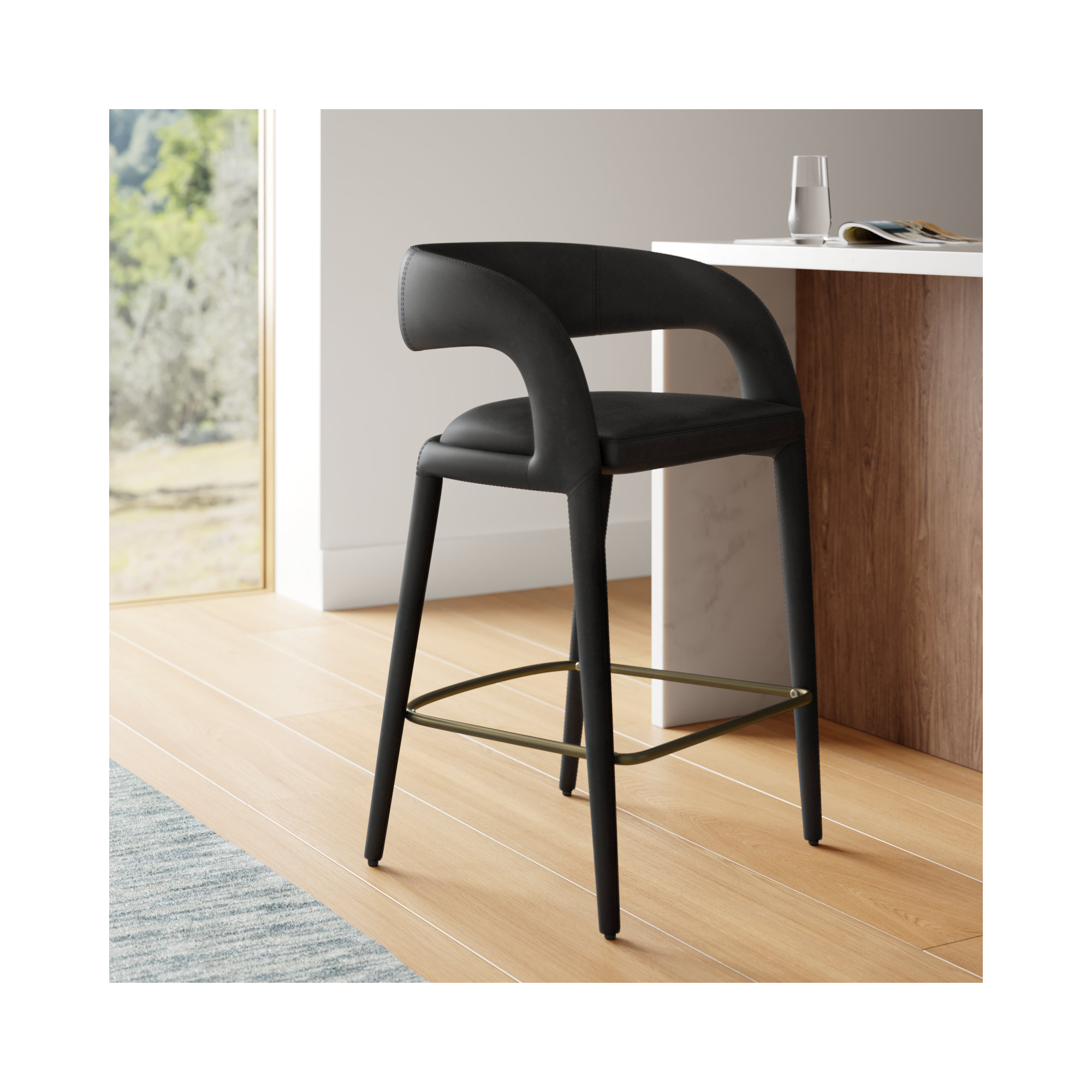Freestyle 25.6'' Vegan Leather Counter Stool, Black